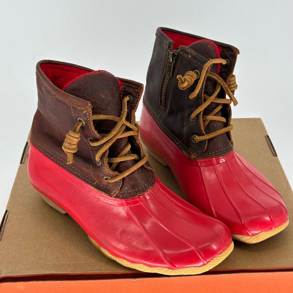Sperry Top Sider Red Brown Waterproof Rubber Duck Boot Rain Saltwater Women's 7